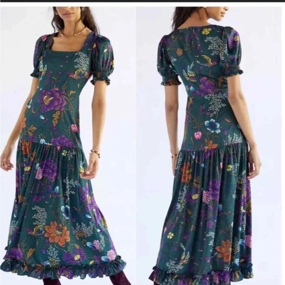Hutch for Anthropologie Emerald Floral Maxi Dress